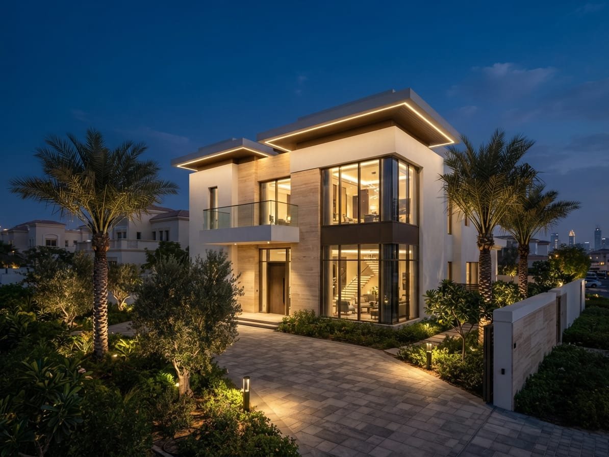 Completed contemporary private villa in Al Barsha South, Dubai, built by Wishbone