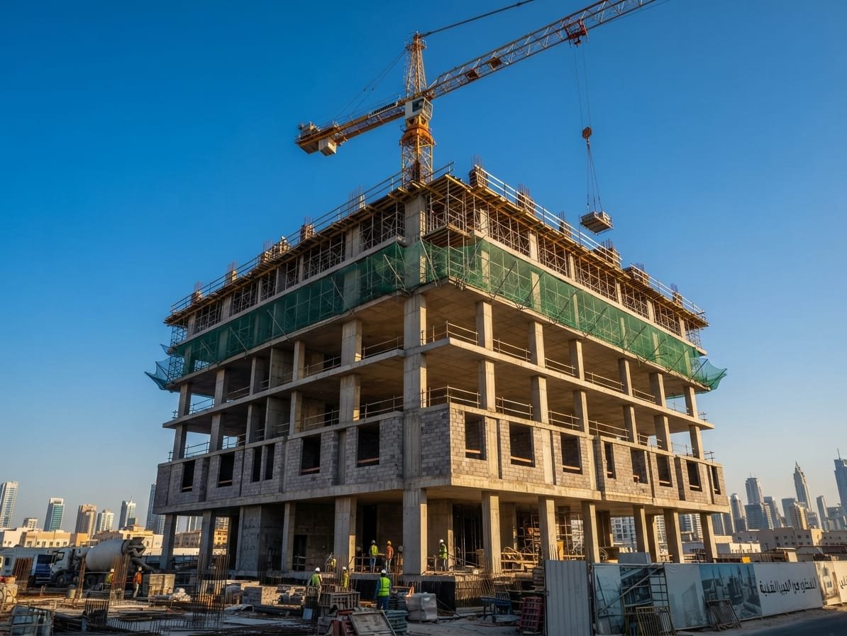 Concrete frame under construction on the Nad Al Hamar G+4 building